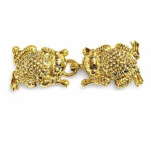 Vintage Frog Belt Buckle 2 pc Gold Tone 1980s Metal Hook & Eye